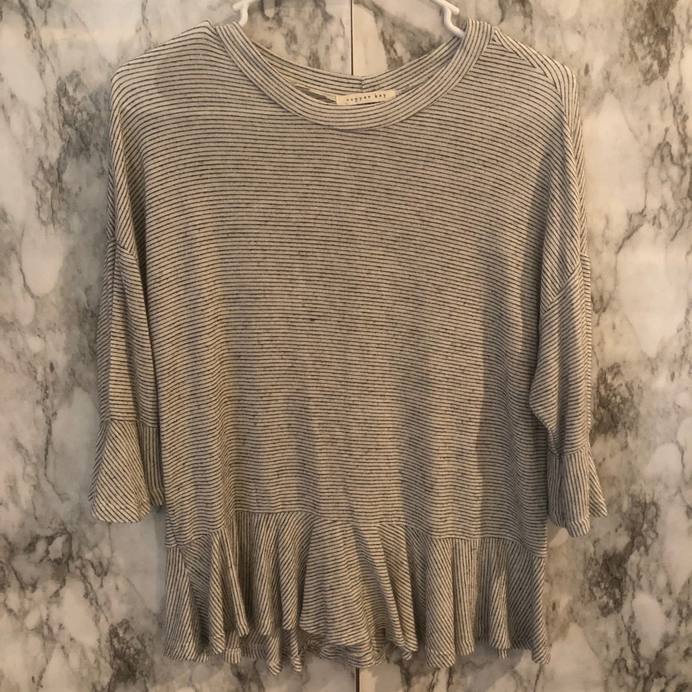 copper key gray and white striped long sleeve
